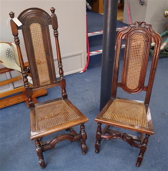 A William & Mary walnut canework side chair and a similar oak chair